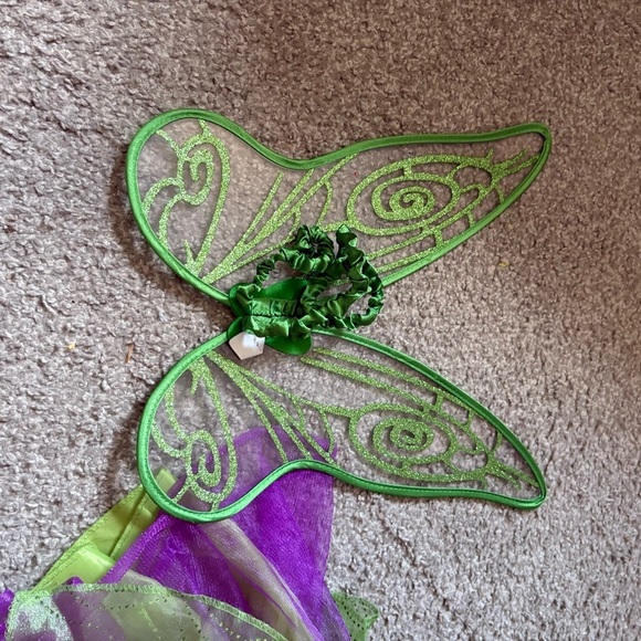 Disney Tinker Bell Kids Fairy Costume Set - Green and Purple Wings Skirt 4-6X - Picture 7 of 7